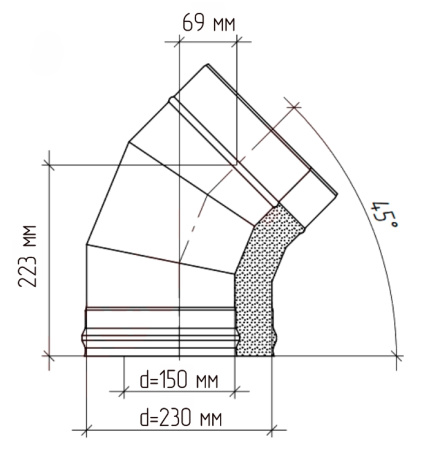 Сэндвич-отвод 45° 150/230мм оцинк.